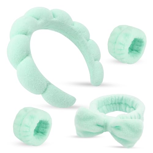 Spa Headband & Wristband Set，Makeup & Skincare Headbands for Washing Face，Face Wash Head band for Women，Cute Hair Band for Girls 4 Pcs
