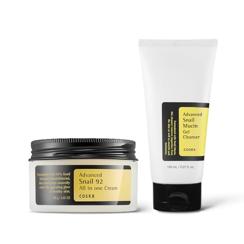 COSRX Glass Skin Ritual- Snail 92 Cream & Snail Gel Cleanser, Daily Face Gel Moisturizer and Cleanser for dry & Senstive Skin