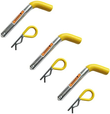 MaxxHaul 50565 3 Pack Trailer Hitch Pin & Clip with Rubber-Coated Vinyl Yellow Grip, 5/8" Diameter, Fits 2" Receiver