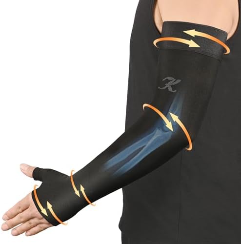 KEKING Lymphedema Compression Arm Sleeve with Gauntlet for Women Men, 20-30 mmHg Medical Graduated Compression Arm Brace, Full Arm Support Brace for Pain Relief, Arthritis, Swelling, Single Black M