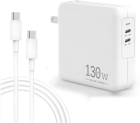Mac Book Pro Charger, 130W USB C Charger 2 Port Power Adapter for MacBook Pro 16, 15, 14, 13 Inch/MacBook Air M1 M2, ipad Pro,and All USB C Devices, 6.6ft USB C to USB C Cable Included