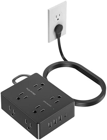 Surge Protector Power Strip 10 ft Cord, Olcorife Ultra Thin Flat Plug Extension Cord, 8 Outlets 4 USB Ports(1 USB C), Flat Wall Plug Outlet Extender, College Dorm Room Essentials, Black