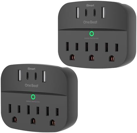 2 Pack Multi Plug Outlet Splitter with USB, Surge Protector Outlet Extender with 3 Wall Outlets 4 USB Wall Charger(2 USB C), 490 Joules, ETL Listed, Small Outlet Adapter Plug Extender for Travel,Black