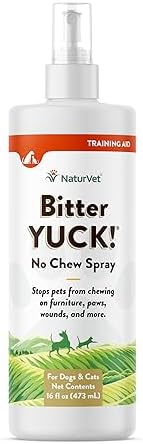 NaturVet Bitter Yuck! No Chew Spray for Dogs, Cats, and Horses Pet Training Spray, Liquid, Made in The USA, 16 Ounce