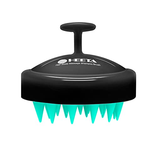 HEETA Shampoo Scalp Brush Massager Hair Growth, Scalp Scrubber with Soft Silicone Bristles for Hair Growth & Dandruff Removal, Hair Brush for Scalp Exfoliator, Turquoise & Black