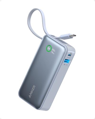 Anker Nano Power Bank, 10,000mAh Portable Charger with Built-in USB-C Cable, 30W Recharging, 30W Max Output with 1 USB-C, 1 USB-A, for iPhone 16/15 Series, MacBook, Galaxy, AirPods, and More