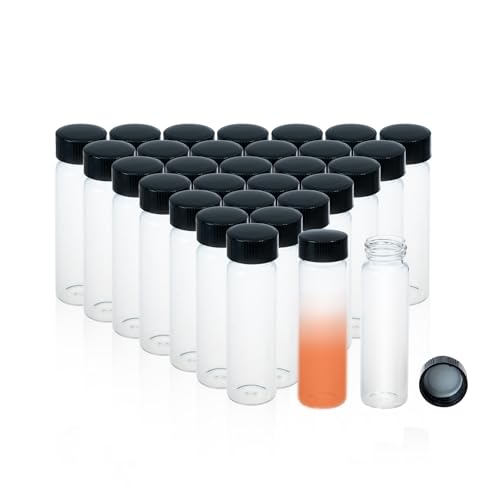 20 PCS 40ML Clear Small Liquid Sample Glass Vials with Screw Caps, 27.5mmx 95mm Leak-Proof Vial, 24-400 Black Screw Cap with PE Liners for Lab, Essential Oil, Perfume, Reagents