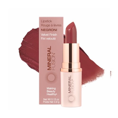 Mineral Fusion Lipstick, Vivid & Smudge-Free Lip Color with Avocado Oil, Cocoa Seed Butter & More, Long-Lasting Vegan Lipstick, FD&C Dye-Free, Cruelty-Free, Paraben-Free, Gluten Free, Negroni