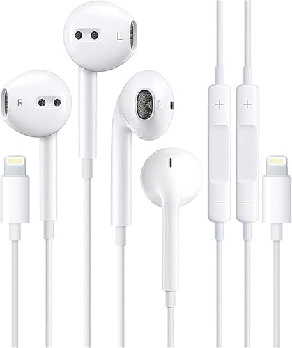 2 Packs Wired Headphones for iPhone Earbuds with Built-in Microphone & Volume Control HiFi Stereo Nosie Reduction Earphones Compatible with iPhone 14/13/12/11/XR/XS/X/8/7/SE Support All iOS System