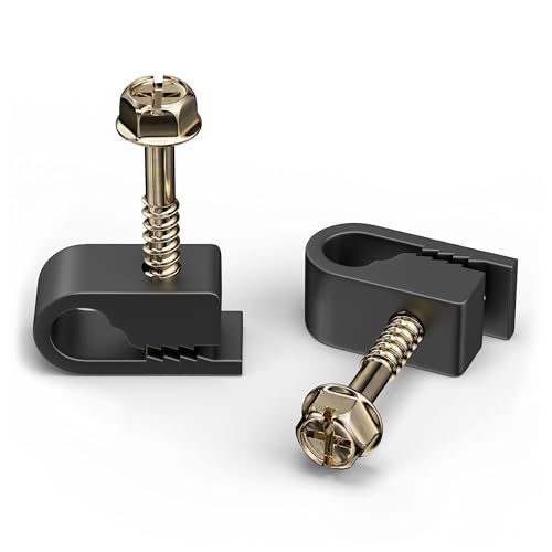 THE CIMPLE CO Wire Clips, Single Cable Wall Clip, Coaxial, Cat6, Electrical Wire, Ethernet, 1/4 in (6 mm) Screw Fastener, 50 Pack, Black