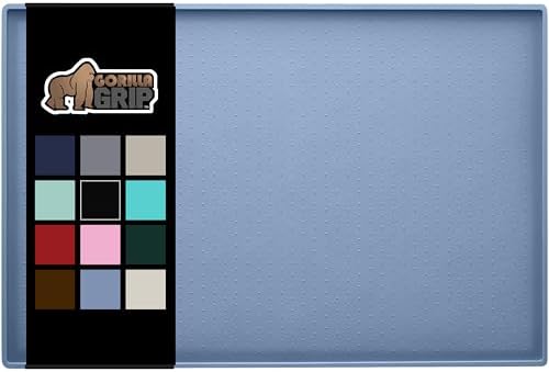 Gorilla Grip 100% Waterproof Raised Edge BPA Free Silicone Pet Feeding Mat, Dog Cat Food Mats Contain Spills Protects Floors, Placemats for Cats and Dogs Water Bowl, Pets Accessories 23x15 Blue