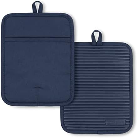KITCHENAID Ribbed Soft Silicone Pot Holder 2-Pack Set, 7"x9", Ink Blue