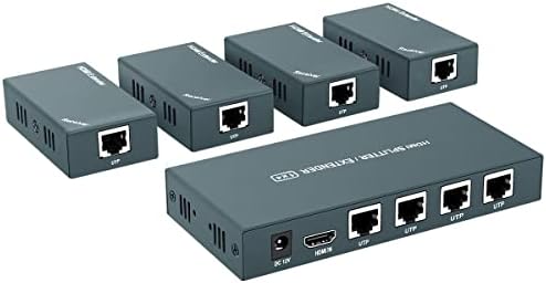 AAO HDMI Extender Splitter 1x4, 1080P@60Hz, Extending 165ft (50m) Length Transmission Over CAT5e/CAT6/CAT7 Cable, 4 Channel Transmission, 1 Power Adapter