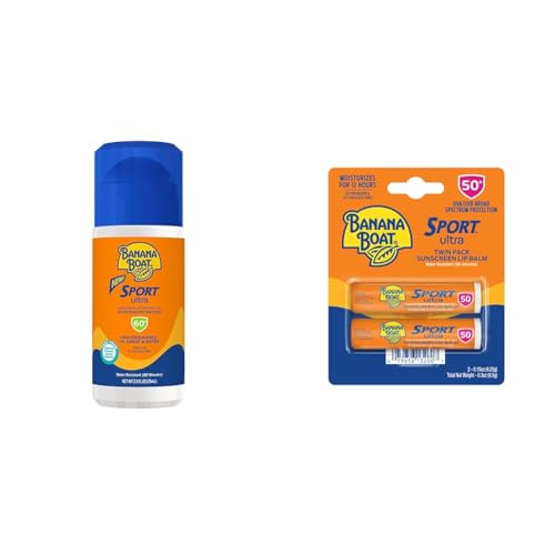 Banana Boat Sport Ultra Sunscreen Roll On SPF 60 & Lip Balm SPF 50 Twin Pack | Sunscreen Roller & Lip Balm Bundle, Travel Size