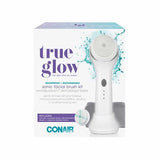 Conair True Glow Sonic Facial Brush Kit, Waterproof and Rechargeable with 2 Brush Heads and Cosmetic Storage Pouch