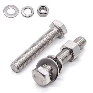 8 Sets Glvaner 3/8-16 x 2" Stainless Steel Hex Head Screws Bolts, Nuts, Flat & Lock Washers, 18-8 (304) Stainless Steel, Full Thread, Coarse Thread