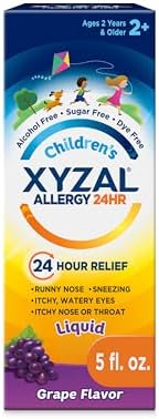 Children's Xyzal 24 Hour Allergy Relief Medicine for Kids, Levocetirizine Dihydrochloride Liquid Antihistamine, Grape, 5 Fl. oz.