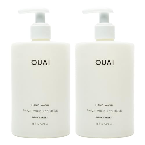 OUAI Hand Wash Full Size - Liquid Hand Soap with Jojoba, Avocado, & Rose Hip Oil for Replenished Skin - Gentle Exfoliating Bathroom + Kitchen Hand Soap - (2 Pack, 16 Fl Oz Each)