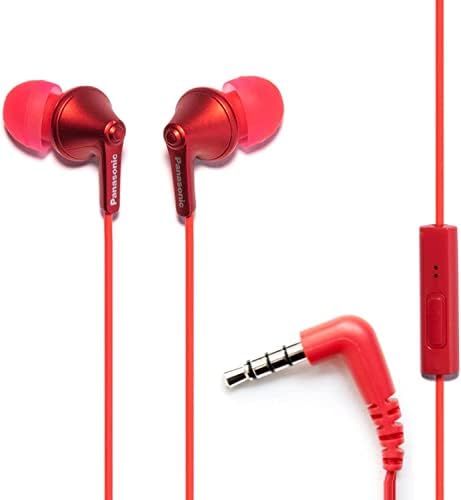 Panasonic ErgoFit Wired Earbuds, in-Ear Headphones with Microphone and Call Controller, Ergonomic Custom-Fit Earpieces (S/M/L), 3.5mm Jack for Phones and Laptops - RP-TCM125-R (Red)