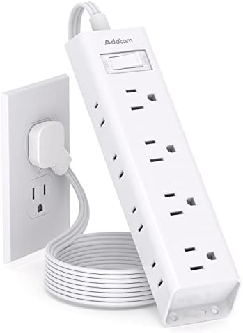 Flat Plug Power Strip, Ultra Thin Extension Cord - Addtam 12 Widely AC 3 Sides Multiple Outlets, 5Ft, 900J Surge Protector, Wall Mount, Desk Charging Station for Home Office Dorm Room Essentials