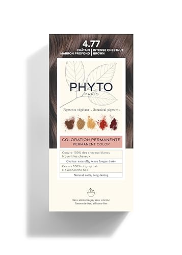 PHYTO Phytocolor Permanent Hair Color, 4.77 Intense Chestnut Brown, with Botanical Pigments, 100% Grey Hair Coverage, Ammonia-free, PPD-free, Resorcin-free, 0.42 oz.
