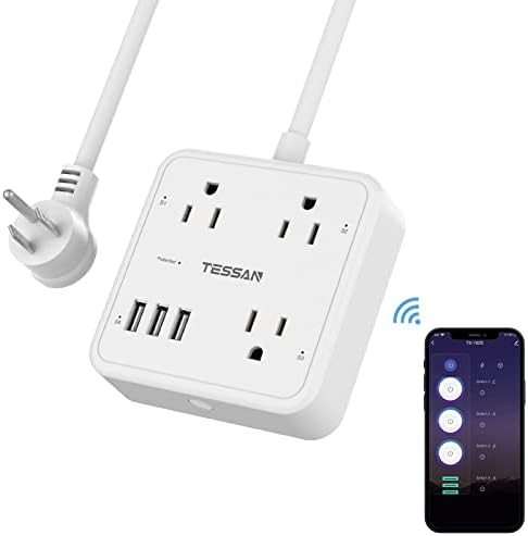 Smart Power Strip Surge Protector, TESSAN WiFi Extension Cord with 3 Individually Remote Controlled Smart Outlets 3 USB Ports, Plug Outlet with Timer Function, Compatible with Alexa & Google Home