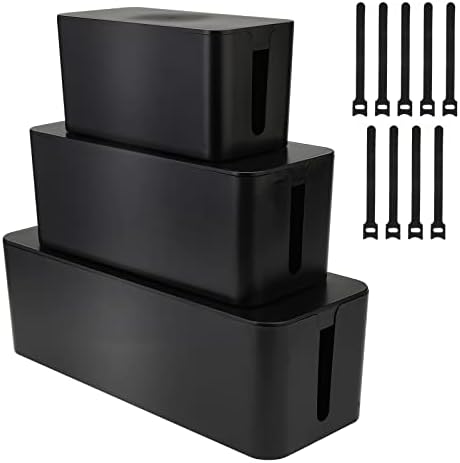 YaeCCC Cable Management Organizer Box Power Strips Hider Power Cords Hider for Desk, TV, Computer, USB Hub,Cords (Set of Three) Black
