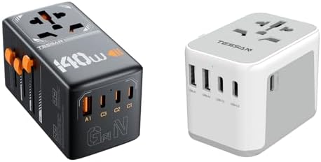 TESSAN Universal Travel Adapter 3 USB C 2 USB A Ports, 140W GaN Universal Travel Adapter with 3 USB C and 1 USB A Charging Ports, Worldwide Power Outlet for US to Europe UK AUS Ireland(Type C/G/A/I)
