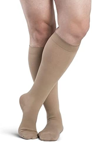 SIGVARIS Men’s DYNAVEN Closed Toe Calf-High Socks 30-40mmHg - Small Short - Light Beige