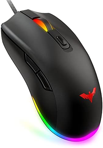 havit RGB Gaming Mouse Wired PC Gaming Mice with 7 Color Backlight, 6 Buttons, Up to 6400 D P I Computer USB Mouses for Desktop Laptop Gamer & Work
