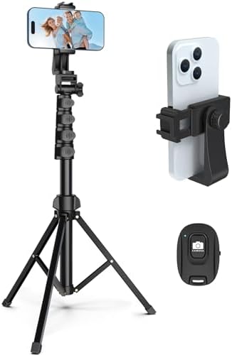 64” Tripod for Cell Phone & Camera, Phone Tripod with Remote and Phone Holder, Portable Tripod for iPhone, Phone Tripod for Video Recording, Cell Phone Tripod Mount Stand for Cellphone