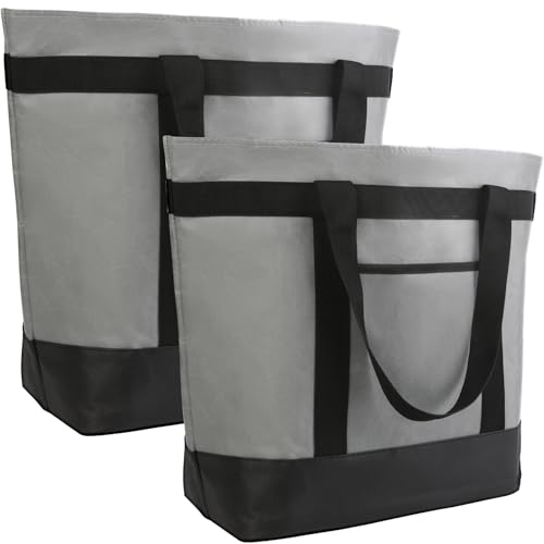 2Pk Insulated Reusable Tote Bag for Grocery Shopping for Women/Men, Pizza/Food Delivery Bag to Keep Food Cold/Hot for Uber Eats/Doordash/Grubub, Cooler bags for Travel/Beach/Picnic, Grey