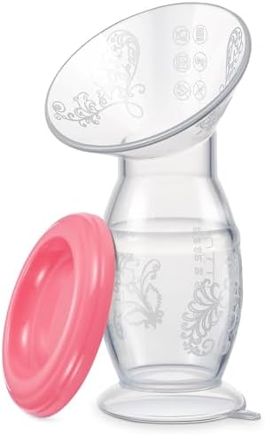 Manual Breast Pump, 4oz Food-Grade & BPA Free Silicone Pump with Lid, Breast Milk Collection, One-Size-Fits-All, High-Temperature Resistant, No-Leak Design (Pink)
