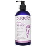 PURA D’OR 16 Oz Organic Anti-Cellulite Massage Oil for Toned Legs and Butt - Lemon Peel Oil, Moringa Oil, Grape Seed Oil, Grapefruit Oil & Eucalyptus Oil - Skin Firming & Tightening