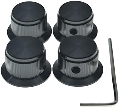 4-Pack Set Screw Style Aluminium Potentiometer Knobs 1/4" Universal Top Hat Knobs Bell Volume Tone Control Knobs for Guitar/Bass/AMPS/Preamps Black