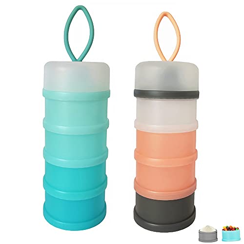 Baby Milk Powder Formula Dispenser, Non-Spill Portable and Stackable Formula Travel Container, 4 Layers Twist Lock Snack Storage Container for Protein Powder, Nuts, Small Fruit, BPA Free