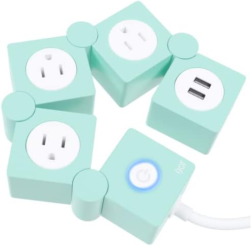 iJoy Flexible Power Strip - 3 AC Outlets and 2 USB Charging Ports with 5 Ft Extension Cord, Green Surge Protector Power Strip, Decorative Surge Protector Outlet Extender for Home, Office, and More