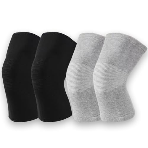 Bamboo Charcoal Compression Knee Sleeve - Elastic Knee Braces Pads Warmers Protective Knee Support for Arthritis and Runners (Gray+Black, Medium)