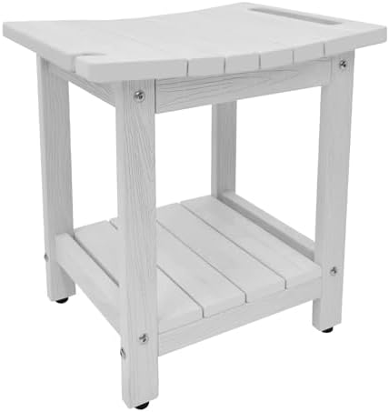 HDPS Shower Bench, Inside Shower Chair for Shaving Legs, Waterproof 2-Tier Bath Spa Shower Stool for Adults Sitting, Weather -Resistant No-Slip Indoor Outdoor Shower Seat, White