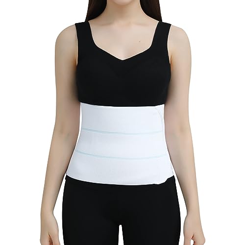 Abdominal Binder Post Surgery Tummy Tuck Belt for Women & Men, Postpartum Belly Band Compression Stomach Wrap, Breathable, Skin Friendly - (45" - 60") 3 Panel - 9" (White)