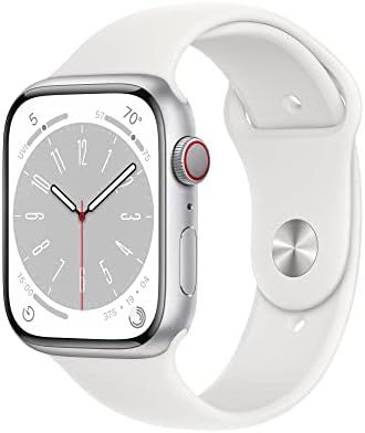 Apple Watch Series 8 [GPS + Cellular, 45mm] - Silver Aluminum Case with White Sport Band, M/L (Renewed)