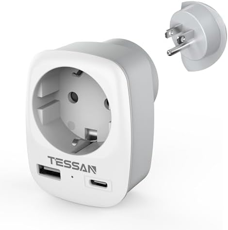 TESSAN Europe to US Plug Adapter with AC Outlet and 2 USB Ports, EU to US Plug Adapter, European to USA Travel Converter, Most of Europe EU Spain Germany France Type C/E/F Power Adaptor