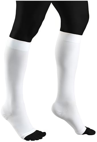 NuVein Medical Compression Stockings, 20-30 mmHg Support for Women & Men, Knee Length, Open Toe, White, Small