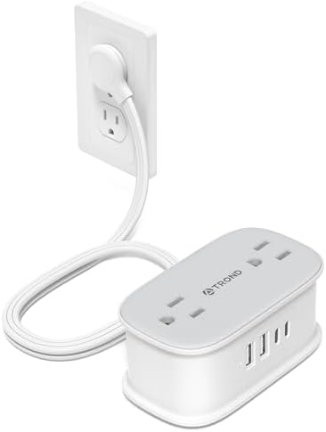 TROND Flat Plug Power Strip: 3.3ft Wrapped Short Extension Cord with 4 Outlets, 4 USB Ports, Small Charging Station, Travel Home Office Cruise Ship Dorm Room Essentials, Gray