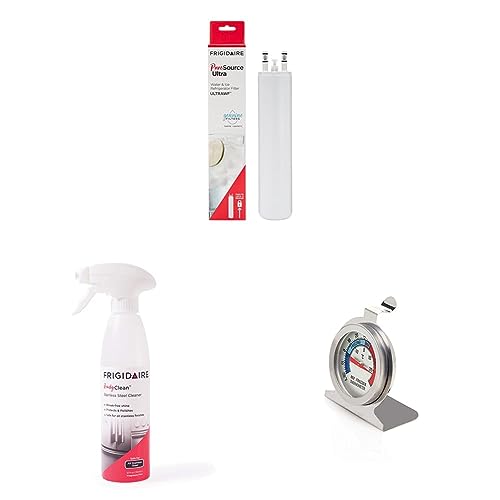 Bundle of Frigidaire ULTRAWF PureSource Ultra Water Filter + Stainless Steel Cleaner, 12 Ounces + Refrigerator and Freezer Thermometer
