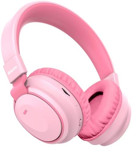 Kids Headphones Bluetooth 5.3 Wireless 60H Play Time Volume Limited 85/110dB Over Ear Foldable Headset with Cable Aux Mic for iPad Notebook Boy Girl Travel School Tablet Pink