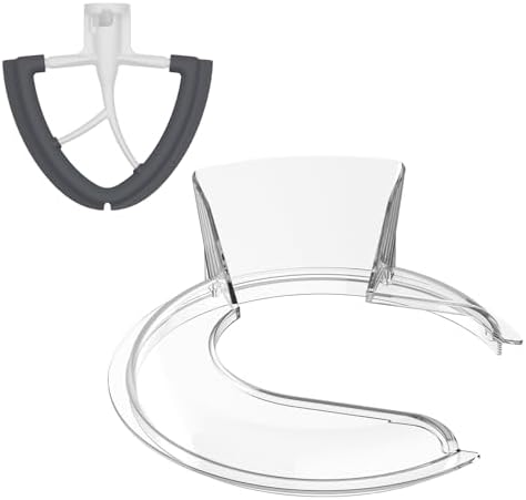 Pouring Shield & Flex Edge Beater for Kitchenaid Mixer, Suitable for KitchenAid 4.5~5QT Mixer Bowl (Stainless Steel, Glass, Ceramic), Attachment for Kitchenaid Mixers