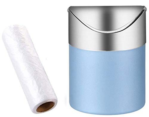 ZHOUWHJJ Mini Countertop Brushed Stainless Steel Swing Lid Trash Can Set, Come with Trash Bag, 1.5 L / 0.40 Gal,Sky Blue