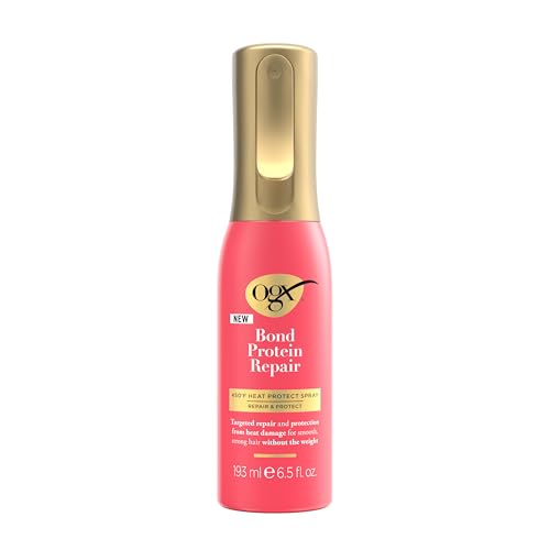 OGX Repair & Protect Bond Protein Repair 450°F Heat Protect Spray, Thermal Protection Spray for Targeted Damage Repair & Protection from Heat Damage, 6.5 fl. oz