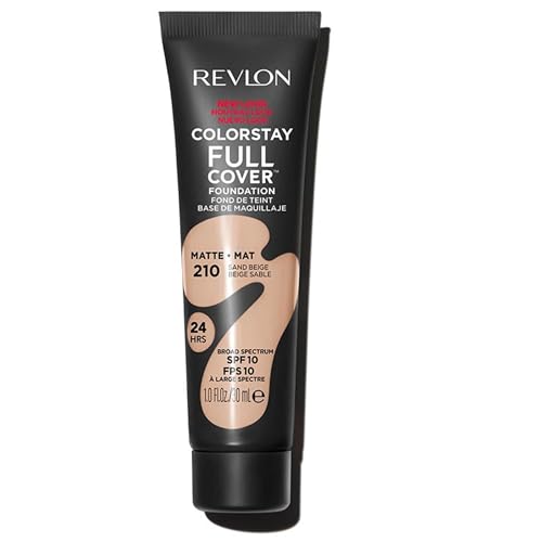 Revlon Liquid Foundation, ColorStay Face Makeup for Normal and Dry Skin, Longwear Full Coverage with Matte Finish, Oil Free, Sand Beige, 1.0 Fl Oz